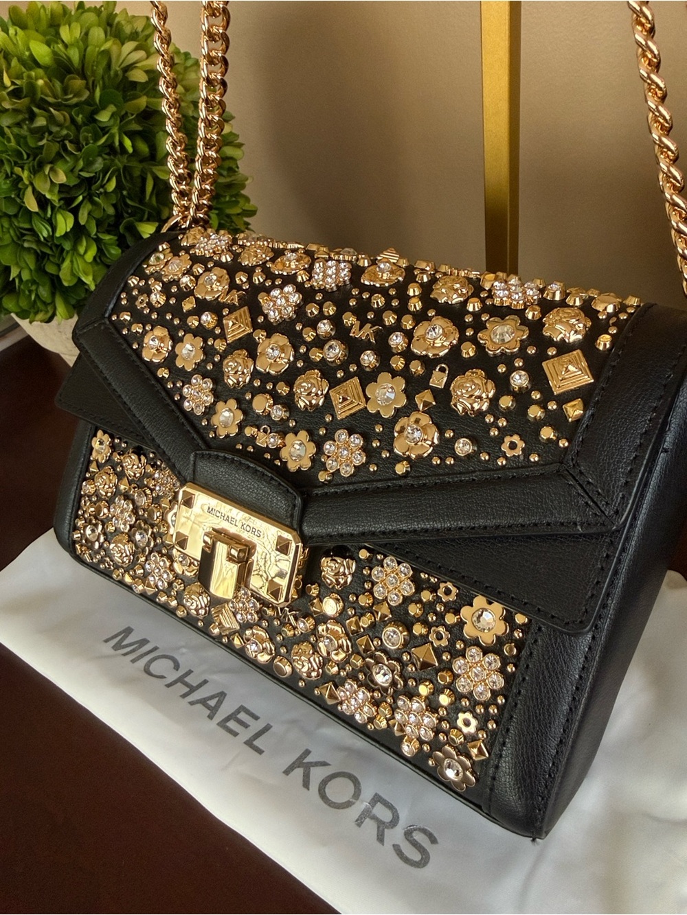 MICHAEL KORS KINSLEY ✨LIMITED EDITION ✨ MEDIUM SHOULDER FLAP BLACK BAG 🌟NWT🌟 - Picture 16 of 17